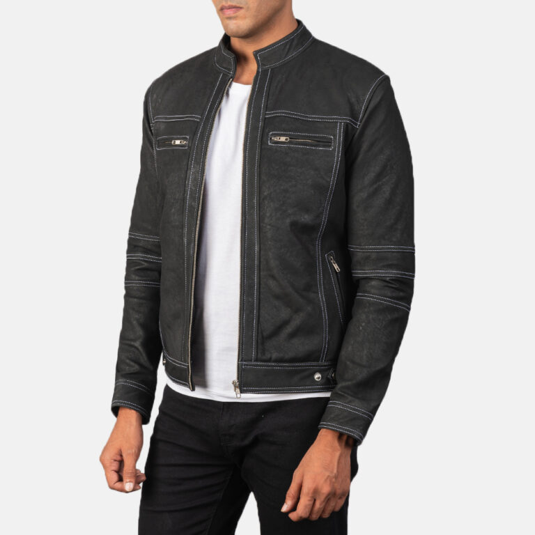 Mens Youngster Distressed Black Leather Biker Jacket6506-3-1569245484378